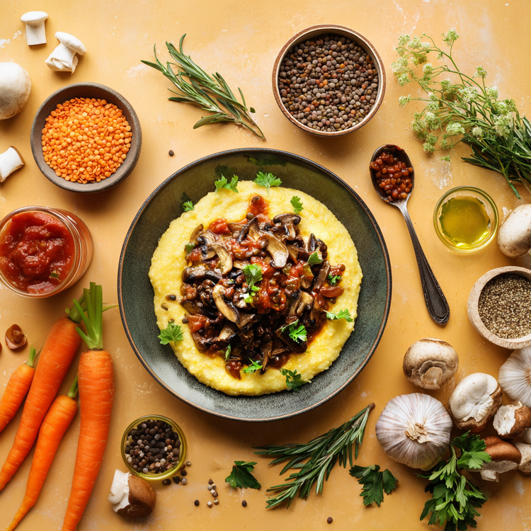 Polenta Morbida con Funghi e lenticchie