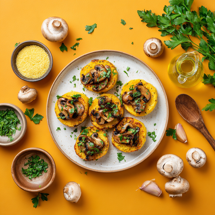 Crostini di polenta con funghi trifolati