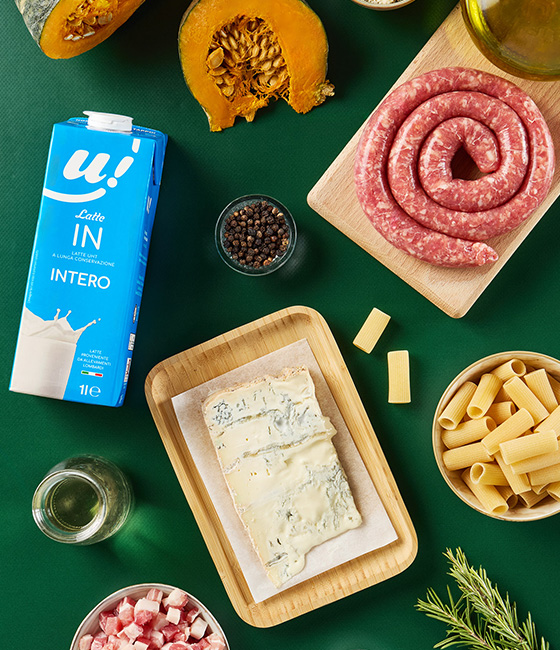 Pasta al forno con zucca, salsiccia e crema di gorgonzola